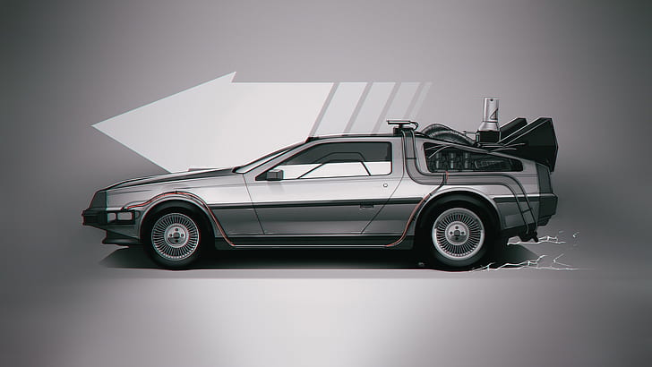 car, Time Machine, artwork, movies, Back to the Future, DeLorean, vehicle, HD wallpaper