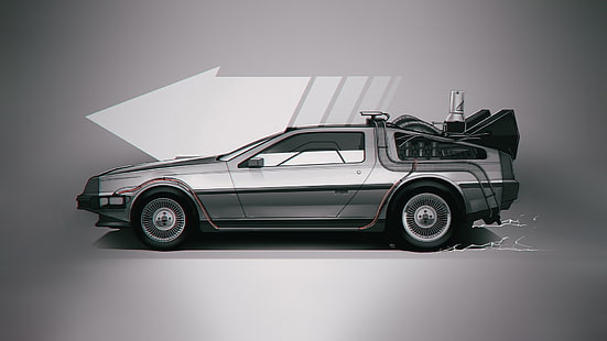  car, Time Machine, artwork, movies, Back to the Future, DeLorean, vehicle, HD wallpaper HD wallpaper