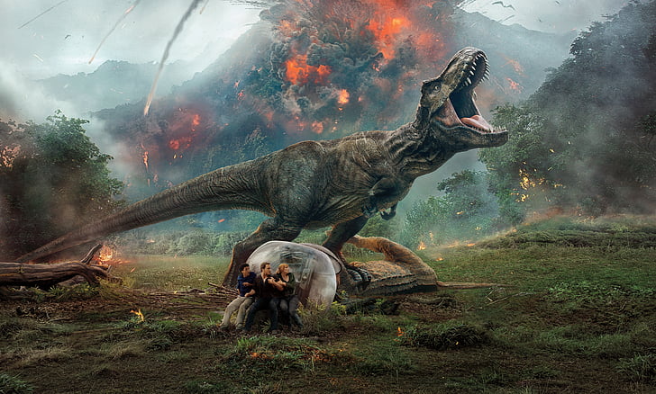 The Jurassic Park illustration, Jurassic World: Fallen Kingdom, 2018, 4K, 8K, HD wallpaper