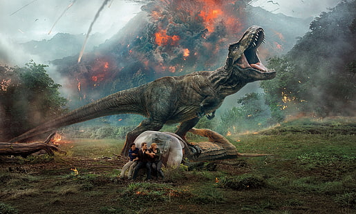 The Jurassic Park illustration, Jurassic World: Fallen Kingdom, 2018, 4K, 8K, HD wallpaper HD wallpaper
