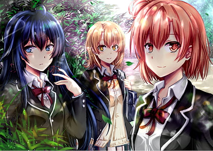 три персонажа женского аниме, Yahari Ore no Seishun Love Comedy wa Machigatteiru, Yuigahama Yui, Yukinoshita Yukino, аниме, аниме девушки, Isshiki Iroha, HD обои HD wallpaper