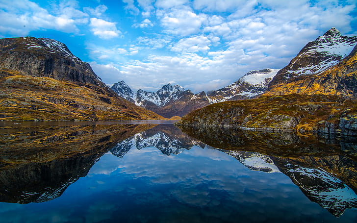 風景自然山反射水ロフォーテン諸島ノルウェー国ヨーロッパのHd壁紙携帯電話タブレットとラップトップ3840×2400、 HDデスクトップの壁紙
