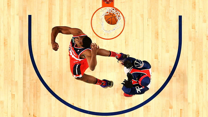 olahraga, bola basket, lingkaran, lantai kayu, kuning, tampilan atas, lapangan basket, oranye, sederhana, Wallpaper HD