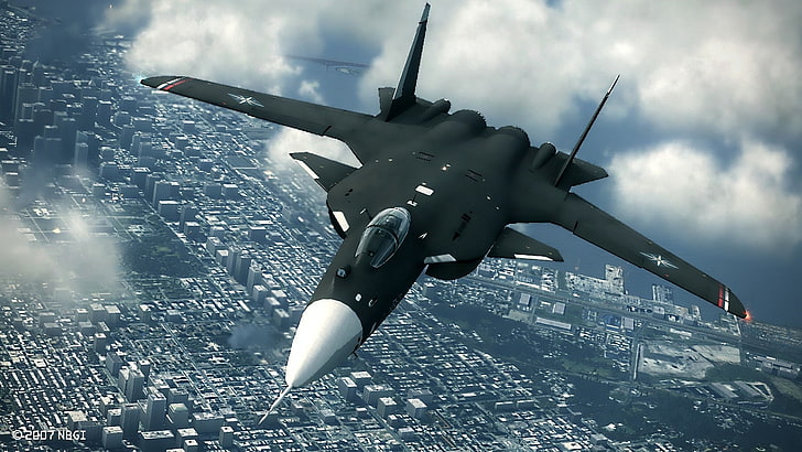 black fighter plane, Clouds, The city, Flight, Dry, Su-47, Eagle, HD wallpaper