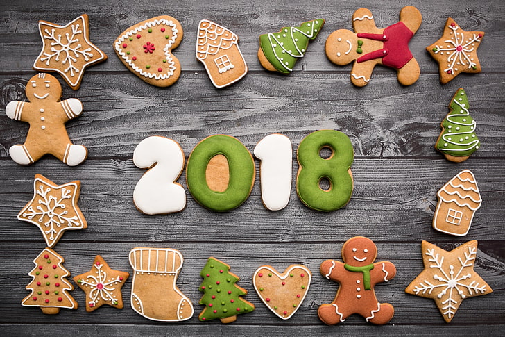 2018 хляб декол, 2018 (Година), храна, сладкиши, бисквитки, Коледа, HD тапет