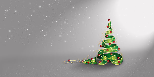 зеленый и красный рождественские иллюстрации, звезды, шары, снег, украшения, праздник, Рождество, елка, Новый год, HD обои HD wallpaper