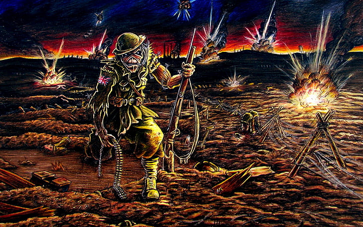 обложка игрового приложения, Iron Maiden, метал-группа, война, Эдди, группа, тяжелый металл, группа талисман, HD обои