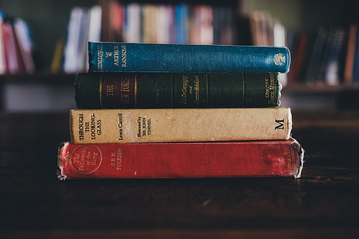 four assorted-title books, books, library, old, HD wallpaper