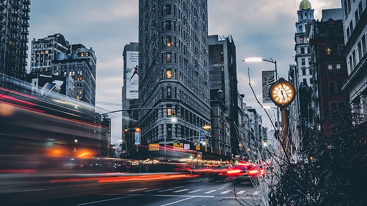 Flatiron Building, New York City, lunga esposizione, Sfondo HD