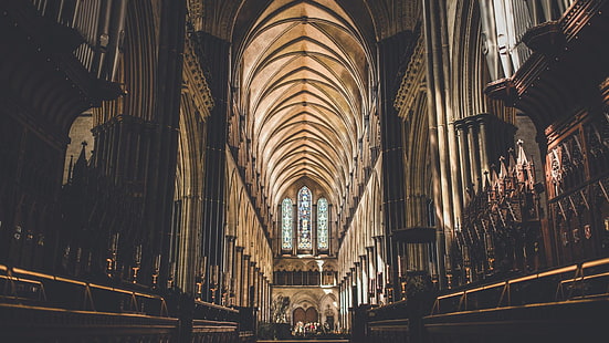 photograph of cathedral interior, cathedral, church, Salisbury, HD wallpaper HD wallpaper