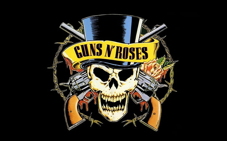 guns n roses, revolvers, skull, cylinder, rose, HD wallpaper