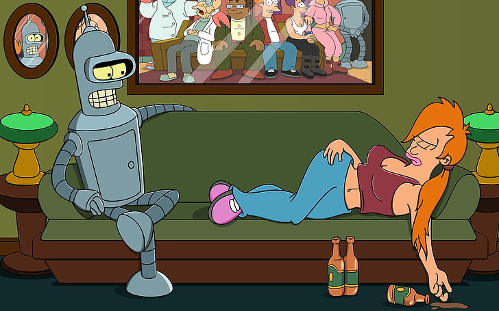 Simpsons digitala tapeter, Futurama, Turanga Leela, Bender, HD tapet