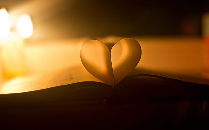 heart folding book art, love, heart, happiness, book, light, HD wallpaper
