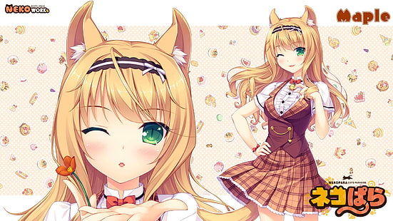 wallpaper anime karakter Maple, Neko Para, Maple (Neko Para), Sayori, nekomimi, gadis kucing, Neko Works, gadis anime, Wallpaper HD HD wallpaper