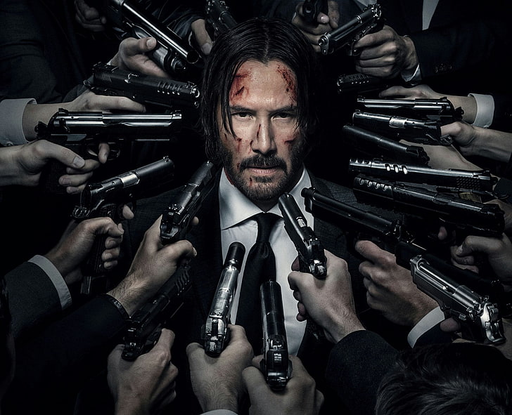men's black suitjacket, Movie, John Wick: Chapter 2, Gun, John Wick, Keanu Reeves, Pistol, HD wallpaper
