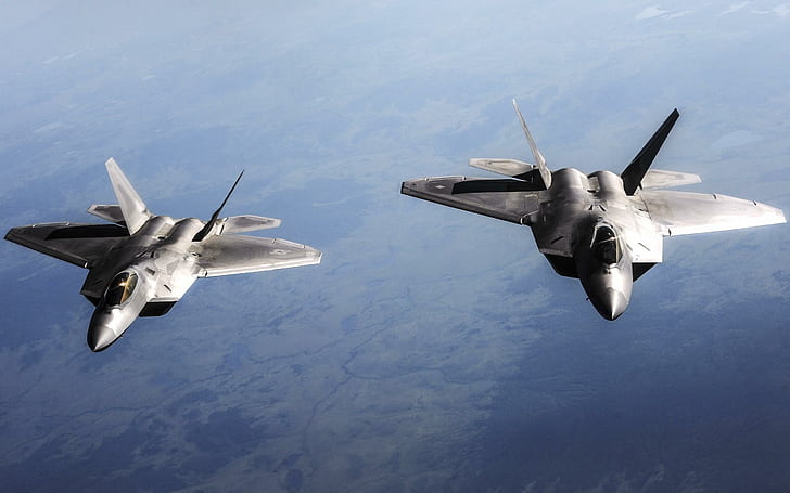Sky F-22 Raptor Aircraft, two fighter jets, f-22, raptor, aircraft, HD wallpaper