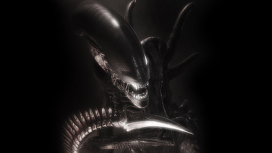 сив извънземен цифров тапет, H. R. Giger, Alien (филм), Xenomorph, произведения на изкуството, научна фантастика, ужас, HD тапет HD wallpaper