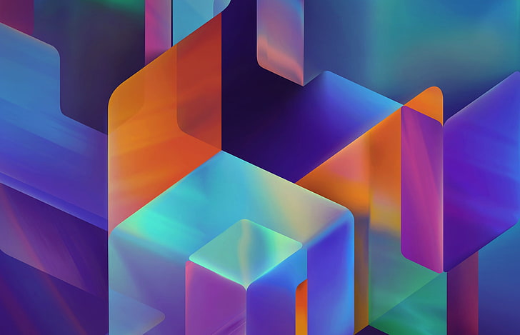orange, purple, and teal abstract illustration, light, line, color, cube, the volume, the plane, HD wallpaper