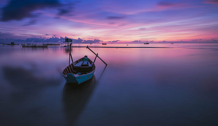 photography of gray canoe on body of water under purple sky during daytime, vietnam, vietnam, Sunrise, Vietnam, photography, gray, canoe, body of water, purple, sky, daytime, land, phu  quoc  island, scape, colours, photo, creative  commons, remix, edit, distribute, lenny, landscape, actions, toolkit, wide  angle, scenery, nice, fantastic, non  commercial, non-commercial, image, color, cc, photoshop  elements, sunset, nautical Vessel, sea, nature, reflection, water, dusk, tranquil Scene, HD wallpaper