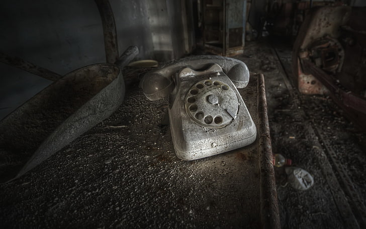 black and gray electronic device, ruin, telephone, HD wallpaper