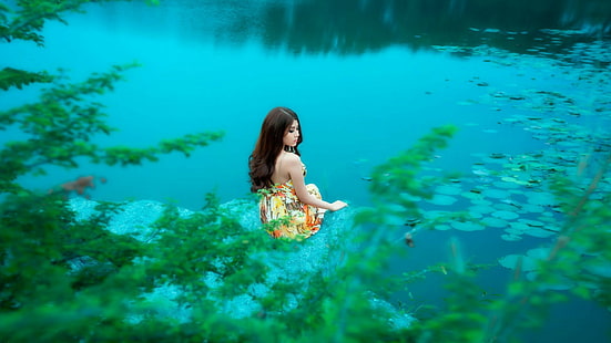 1920x1080, anak perempuan, Danau Asian Brunette, 4K, Wallpaper HD HD wallpaper