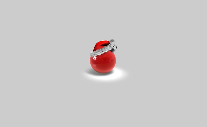christmas toys, ball, hat, red, attributes, holiday, christmas, red ornament, christmas toys, ball, attributes, holiday, christmas, HD wallpaper