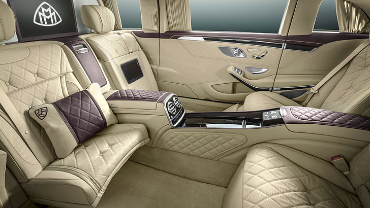 fotografi jok mobil kulit abu-abu, Mercedes Maybach S600 Pullman, sedan, interior, mewah., Wallpaper HD