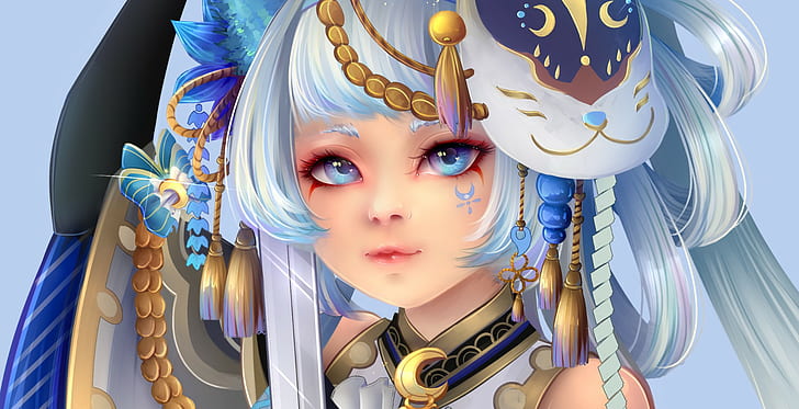 Himmelblaues Haar, himmelblaue Augen, Anime Girls, Anime, blaue Augen, HD-Hintergrundbild