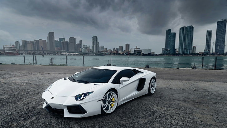 voiture, voiture blanche, Lamborghini aventador, véhicule, voiture de sport, Supercar, Lamborghini, Voiture performante, Véhicule de luxe, Fond d'écran HD