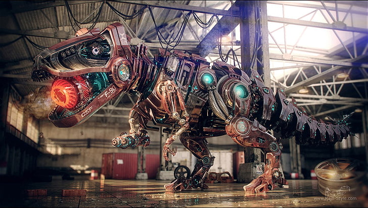 Ciencia ficción, Robot, Tyrannosaurus Rex, Fondo de pantalla HD