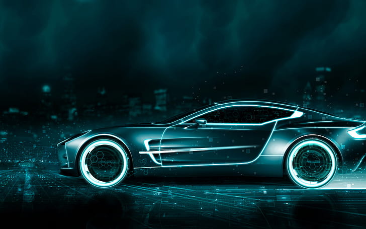 Tron Aston Martin HD, creative, graphics, creative and graphics, martin, aston, tron, HD wallpaper
