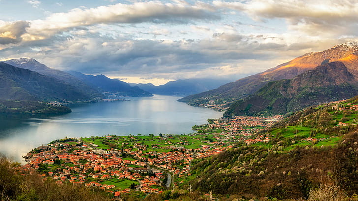 منطقة بحيرة لومباردي كومو في شمال إيطاليا المناظر الطبيعية لإيطاليا 1920 × 1080، خلفية HD