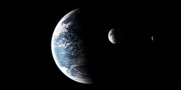 планета земя, земя, луна, планета, космос, дигитално изкуство, HD тапет HD wallpaper