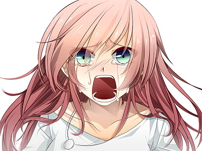 розовые волосы девушка иллюстрация, плач, грустно, кричать, аниме, HD обои HD wallpaper