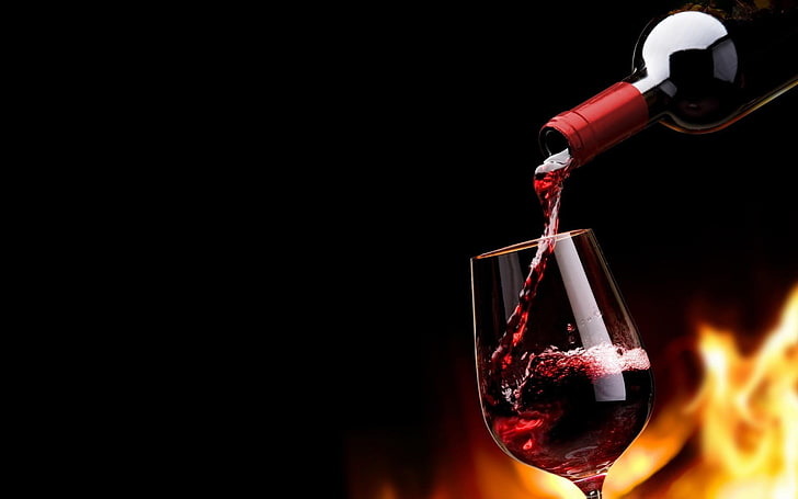 clear wine glass, wine, drink, alcohol, fire, HD wallpaper