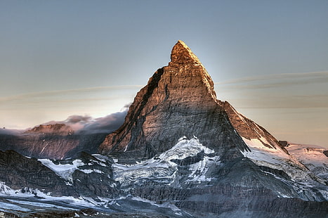 Matterhorn, Szwajcaria, brązowo-biała skała górska, Góra, Matterhorn, Szwajcaria, szczyt, śnieg, Tapety HD HD wallpaper