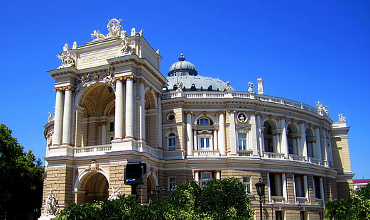 建物、劇場、建築、ウクライナ、宮殿、オデッサ、オペラ、バレエ劇場、 HDデスクトップの壁紙 HD wallpaper