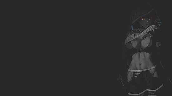  anime, manga, anime girls, fan art, illustration, , boobs, uniform, sport, boxing, underwear, selective coloring, minimalism, monochrome, dark background, Body Art, body paint, blue, orange, red, green, original characters, pumpkin, HD wallpaper HD wallpaper