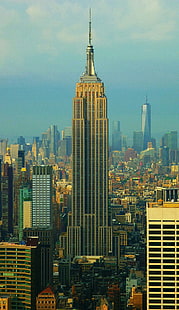 회색 콘크리트 건물, 뉴욕시, 엠파이어 스테이트 빌딩, 하나의 세계 무역 센터, 도시 풍경, HD 배경 화면 HD wallpaper