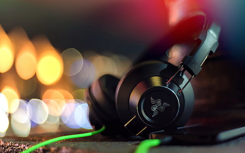hitam Razer headphone yang dijalin dgn tali, razer, adaro, headphone, headphone stereo, silau, Wallpaper HD HD wallpaper