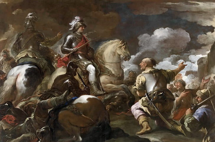 horse, picture, warrior, rider, battle genre, Luca Giordano, The Capture Of The Fortress, HD wallpaper