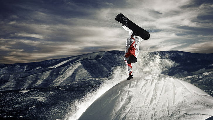 Snowboard Snowboarding Jump Snow Winter Stop Action HD, спорт, сняг, зима, екшън, скок, спиране, сноуборд, сноуборд, HD тапет