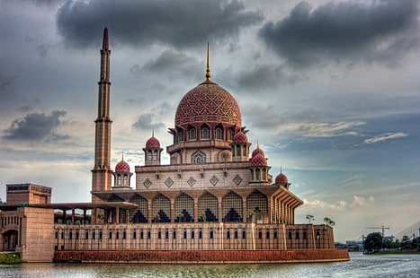 Мечеть Путраджая Малайзия, белый и коричневый храм, религиозный, мусульманский, HD обои HD wallpaper