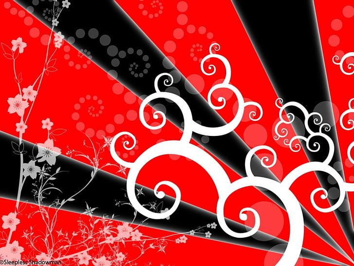 abstract painting, red, black, flowers, abstract, digital art, HD wallpaper