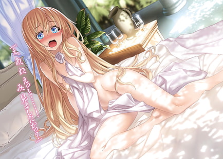 Ausziehen, Anime Mädchen, Bett, lange Haare, Anime, HD-Hintergrundbild HD wallpaper