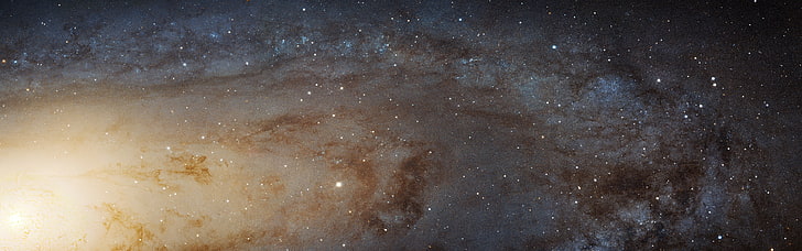 voie lactée, Andromède, espace, galaxie, étoiles, gros plan, affichage multiple, deux moniteurs, Fond d'écran HD