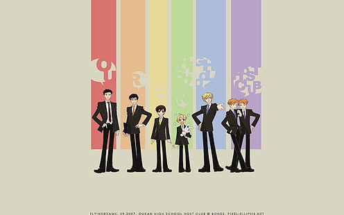 gruppo di uomini sfondi 3D, anime, Ouran Highschool Host Club, ragazzi anime, arcobaleni, Sfondo HD HD wallpaper