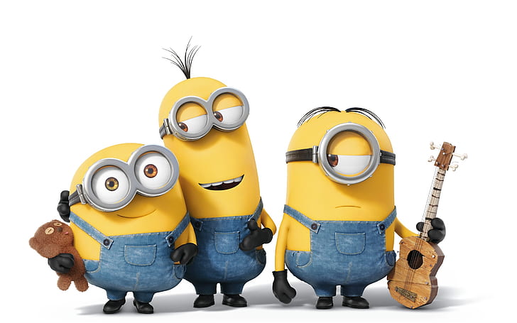 Minions cartoon movie, tres pequeñas personas amarillas, Minions, dibujos animados, película, tres, pequeño, amarillo, personas, Fondo de pantalla HD