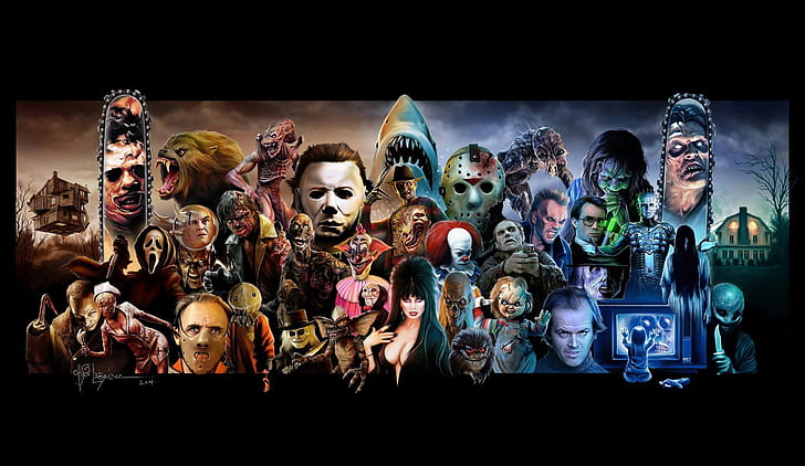 Fly, Movie, Halloween, Jason Voorhees, Werewolf, Lights, Creek, Art, Horror, Freddy Krueger, Hellraiser, A nightmare on elm street, Saw, Movies, Scream, Silent Hill, Call, Jaw, Hannibal Lecter, Hannibal, Gremlins, The Shining, Critters, Lecter, Pinhead, Pennywise, Characters, Elvira, The Fly, Jaws, Leatherface, Samara Morgan, The Exorcist, Chuckie, Michael Myers, Jeepers Creepers, Chucky, Ghostface, Friday the 13th, Thomas Hewitt, John Kramer, Jack TORRANCE, Child's Play, The silence of the lambs, Red dragon, Dark nurse, Clowns-murderers from space, Tales from the Crypt, Tales from the Cryptkeeper, Cryptkeeper, The Crypt Keeper, Candyman, Reanimator, Re-Animator, HD wallpaper