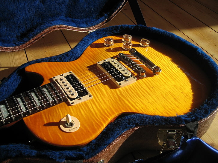 кафява електрическа китара Les Paul, музика, китара, HD тапет